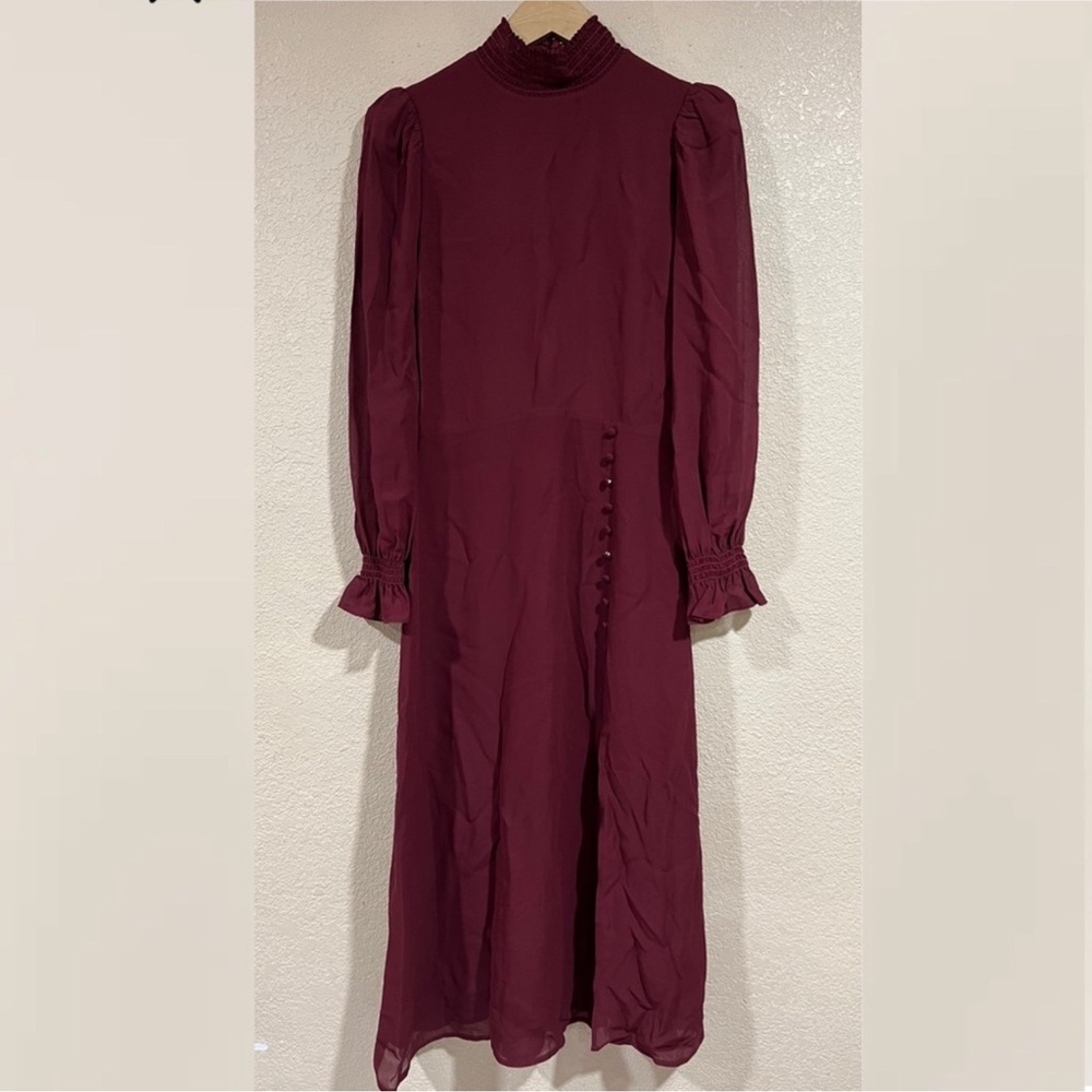NEW Reformation Stevi Plum high neck long sleeve midi dress with slit - Picture 2 of 7